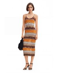 Desigual - Stripy Ribbed Midi Dress - Lyst