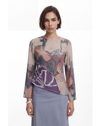 Desigual - Asymmetric Flared Sleeve Printed Top - Lyst