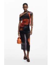 Desigual - Asymmetric Draped Floral Dress, Polyester - Lyst