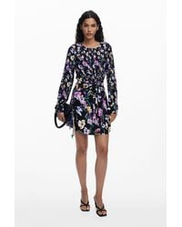 Desigual - Robe Courte À Fleurs Avec Nœud - Lyst