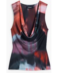 Desigual - Draped Neckline T-Shirt, Polyester - Lyst