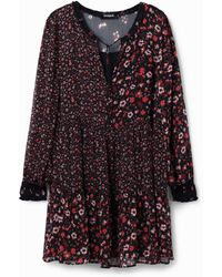 Desigual - Short Floral Chiffon Dress, Polyester - Lyst