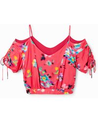 Desigual - Short Gathered Floral Blouse, Viscose - Lyst