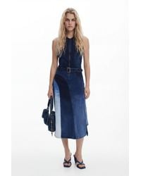 Desigual - Denim Midi Dress With Belt, Cotton - Lyst