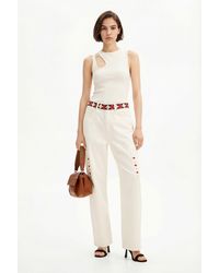 Desigual - Cropped Denim Pants With Diamond-Shaped Edges. Cotton - Lyst