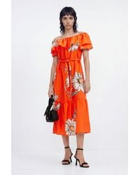 Desigual - Daisy Ruffle Midi Dress, Cotton - Lyst