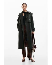 Desigual - Abrigo Trench Efecto Ante, Mujer, Poliuretano, Negro - Lyst
