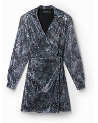 Desigual - Short Sequinned Wrap Dress, Polyester - Lyst