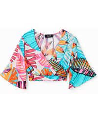 Desigual - Tropical Wrap Crop Top, Viscose - Lyst