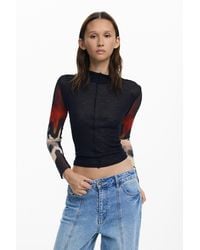 Desigual - T-Shirt With Transparent Sleeves, Polyester - Lyst