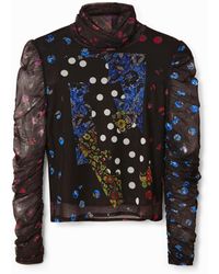 Desigual - Tulle Patchwork T-shirt With Polka Dots And Flowers - Lyst