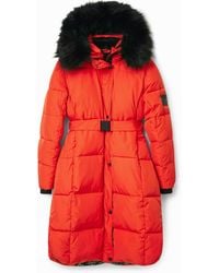 Desigual - Long Padded Coat With Belt, Polyester - Lyst
