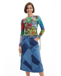 Desigual - María Escoté Patchwork Denim Skirt, Cotton - Lyst