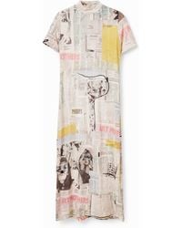 Desigual - Slim Newspaper Midi Dress, Viscose - Lyst
