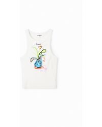 Desigual - Slim Ribbed Illustration T-Shirt, Cotton - Lyst