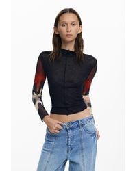 Desigual - T-Shirt With Transparent Sleeves, Polyester - Lyst