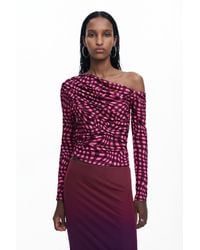 Desigual - Asymmetric T-Shirt With Psychedelic Checks, Polyester - Lyst