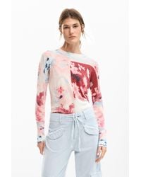 Desigual - Jersey Punto Fino Collage, Mujer, Rojo - Lyst