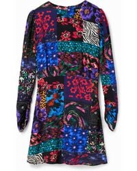 Desigual - Short Patchwork Cut-Out Dress, Viscose - Lyst