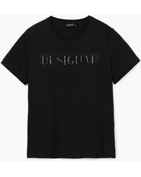 Desigual - T-Shirt With Rhinestone Logo, Cotton - Lyst