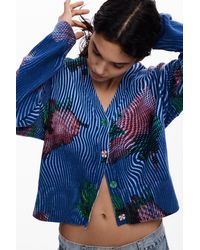 Desigual - Cardigan-Pullover Mit Blumen, Damen, Baumwolle, Blau - Lyst
