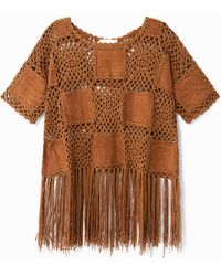 Desigual - Patch Crochet, Leather And Fringe Jumper - Lyst