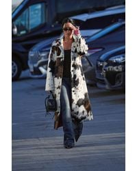 Desigual - Straight Coat With Animal Print Fur - Lyst