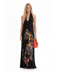Desigual - Jungle Design Maxi Halter Neck Dress, Viscose - Lyst