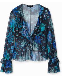 Desigual - Ruffled Tulle Blouse, Polyester - Lyst