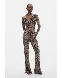 Desigual - Pantalon Long Floqué, Femme, Polyester, Noir - Lyst
