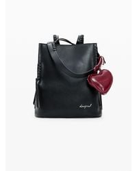 Desigual - Mittelgroßer Rucksack Mit Herz-Charm, Damen, Polyurethan, Schwarz - Lyst