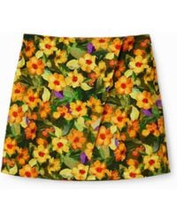 Desigual - Slim Floral Mini Skirt, Cotton - Lyst