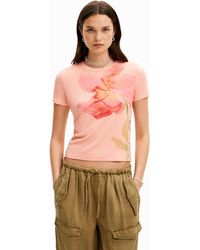 Desigual - Short-sleeved T-shirt With Large Flower. - Lyst