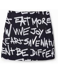 Desigual - Slim Mini Skirt With Text, Cotton - Lyst