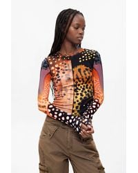 Desigual - Printed Long Sleeve T-Shirt, Viscose - Lyst