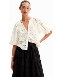 Desigual - Swiss Embroidered V-neck Blouse - Lyst