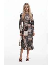 Desigual - Flowy Animal Print Dress, Polyester - Lyst