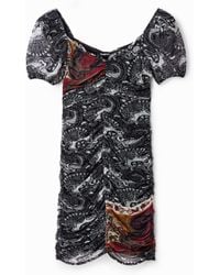 Desigual - Short Ruched Paisley Dress, Polyester - Lyst