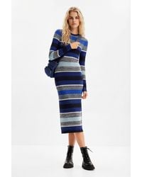 Desigual - Stripy Ribbed Midi Dress - Lyst