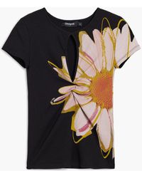 Desigual - Short-Sleeve Floral T-Shirt With Opening, Viscose - Lyst