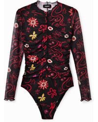 Desigual - Tulle Ruched Floral Bodysuit, Polyester - Lyst