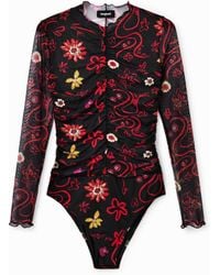 Desigual - Tulle Ruched Floral Bodysuit, Polyester - Lyst