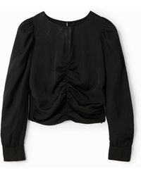 Desigual - Jacquard Ruched Blouse, Polyester - Lyst