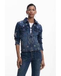 Desigual - Embroidered Denim Jacket - Lyst