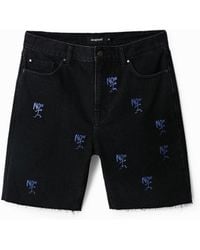 Desigual - Denim Bermuda Shorts, Frayed Hem, Cotton - Lyst
