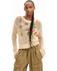 Desigual - Frayed Knit Flower Pullover - Lyst