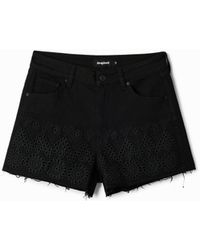 Desigual - Embroidered Denim Shorts, Cotton - Lyst