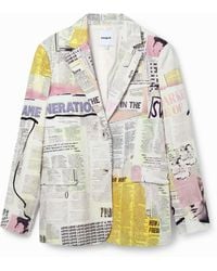Desigual - Blazer Collage Journal, Coton, Blanc - Lyst