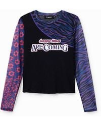 Desigual - Patchwork Tulle T-Shirt With Message - Lyst