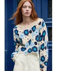 Desigual - Crochet Sweater With Flowers - Lyst